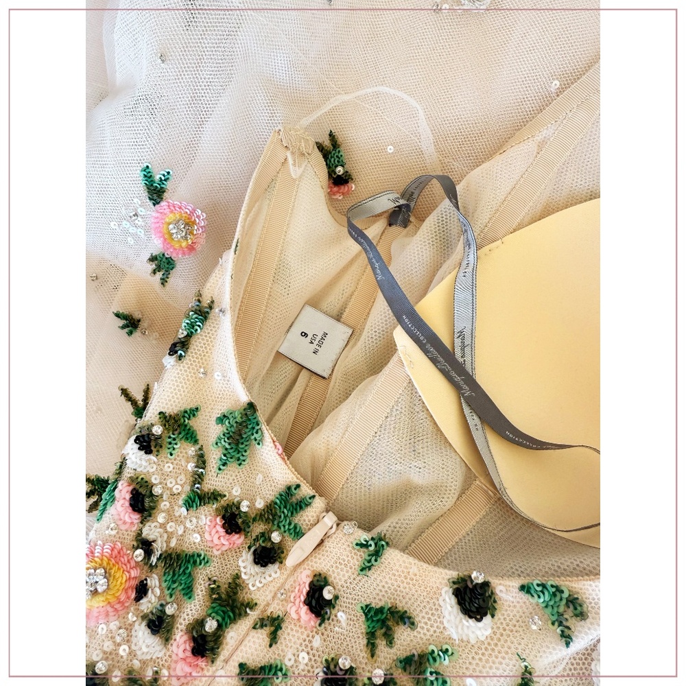 $5990 New Monique Lhuillier Crystal Bead Embellished Floral Tulle Runway Dress - Picture 16 of 16